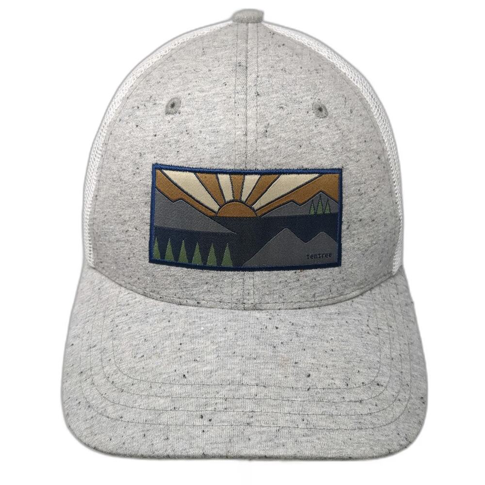 Tentree Trucker Hat Gray White One Size Mountain Patch Mesh Back Snapback Cap